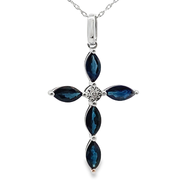 1.73ct Sapphire Cross Religious Pendant 10KT White Gold