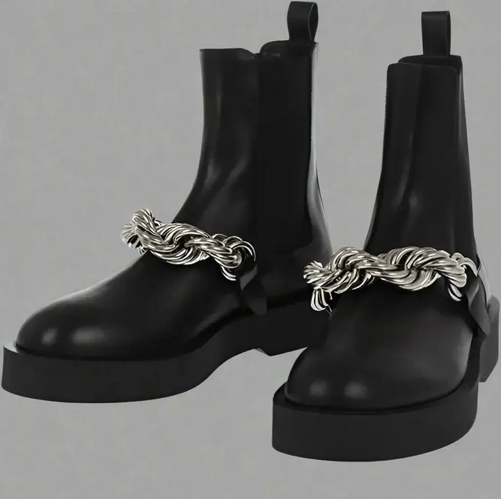 Jil Sander black Leather Chelsea Booties with Chain Detail