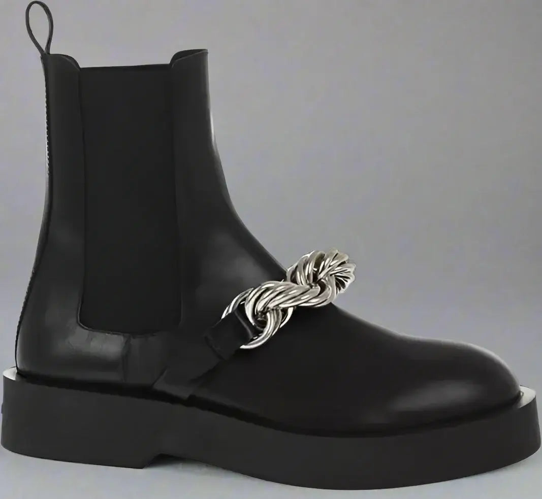 Jil Sander black Leather Chelsea Booties with Chain Detail