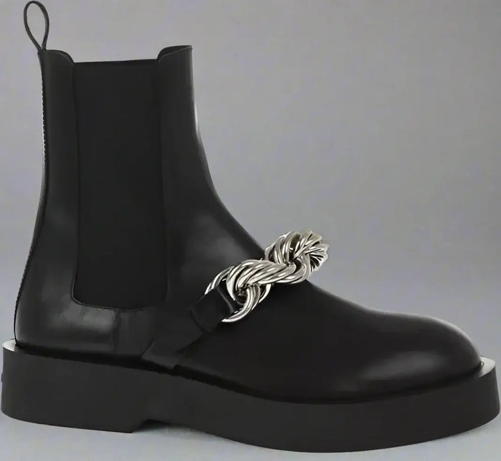 Jil Sander black Leather Chelsea Booties with Chain Detail