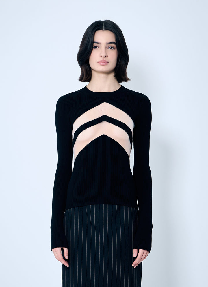 Jean Paul Gaultier Women Rib Sweater With Transparent Panels