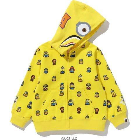 Kids Bape x Minions Shark Zip Hoodie Yellow