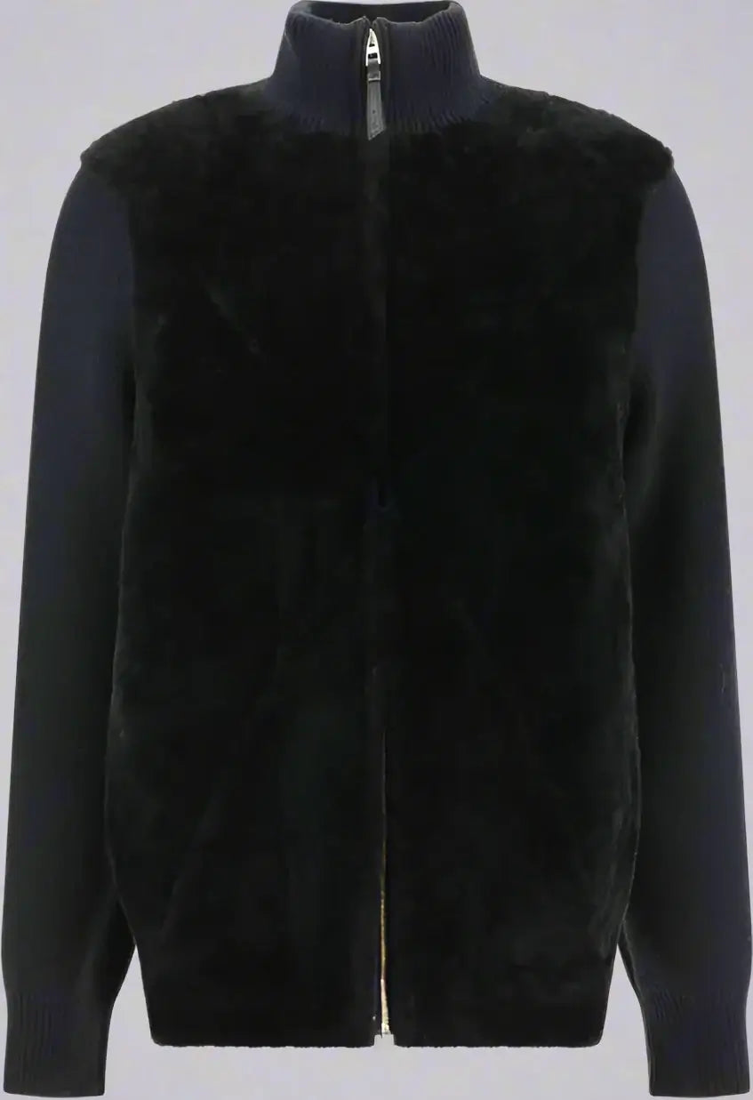 Black jacket with fur collar on a white background