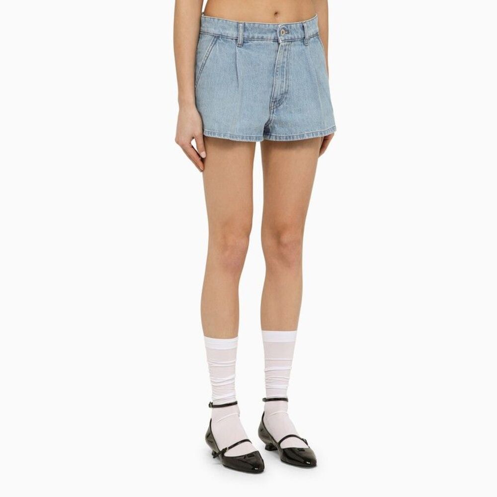 Miu Miu Women Light Blue Denim Short With Logo