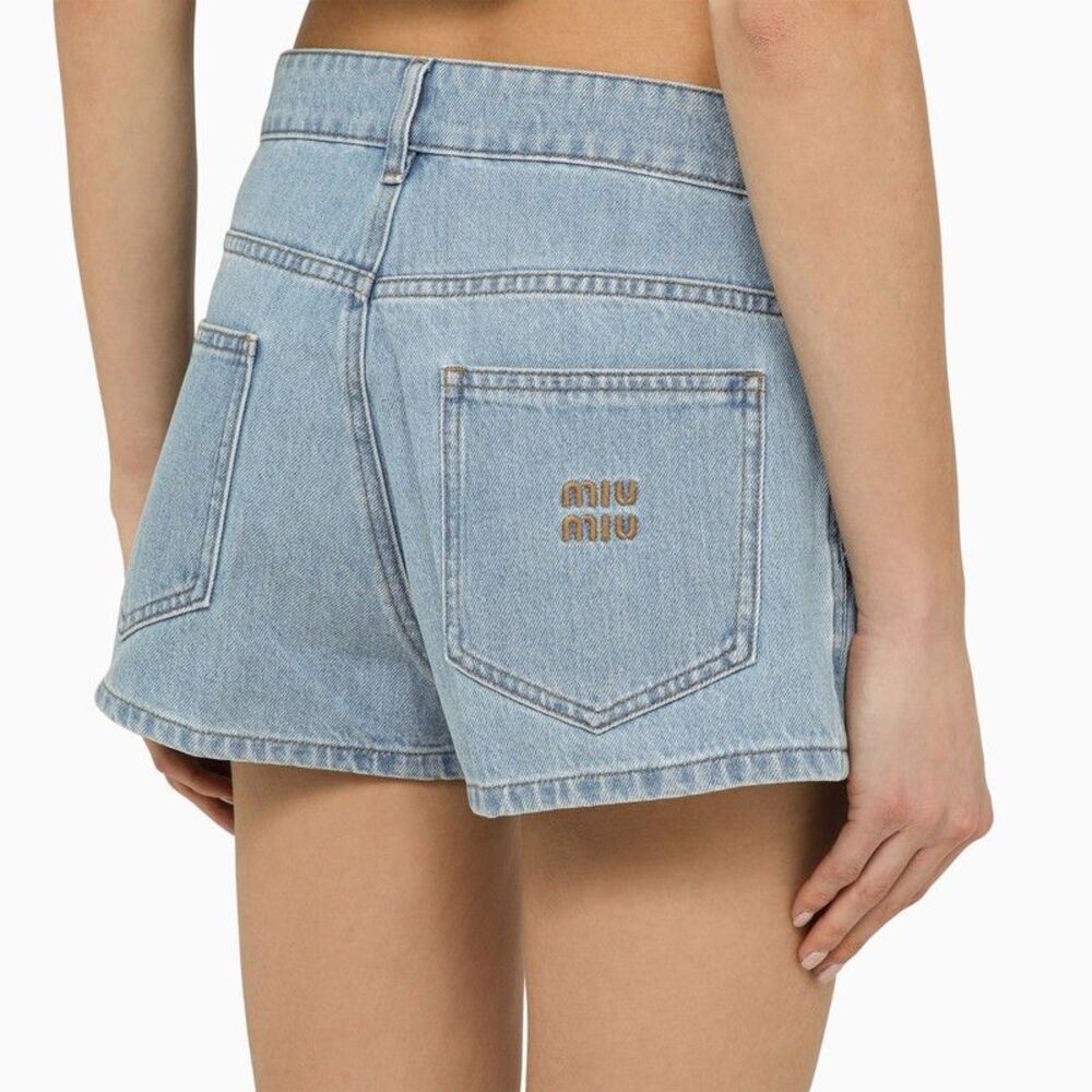 Miu Miu Women Light Blue Denim Short With Logo
