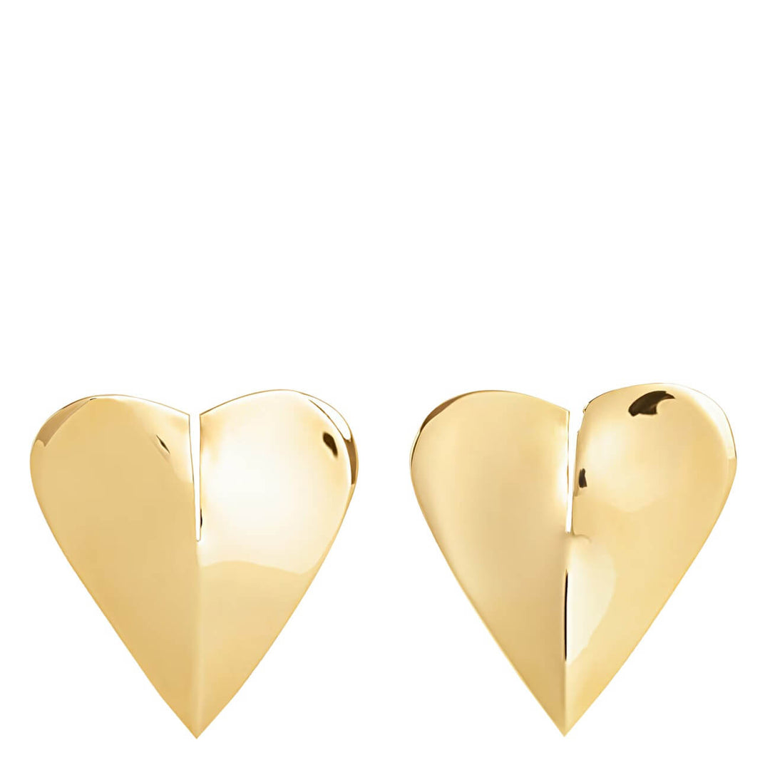 Gold heart-shaped earrings on a white background