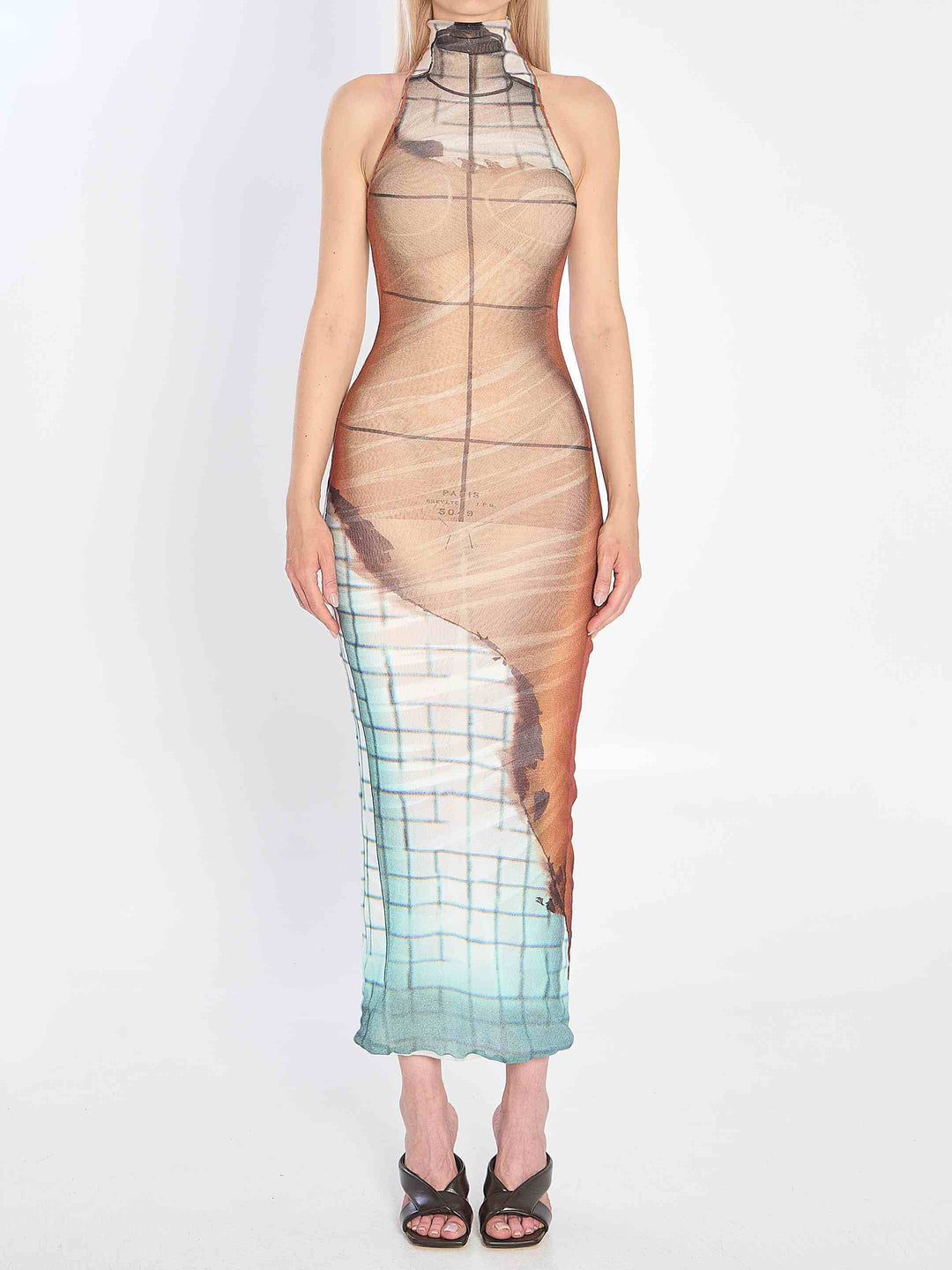 Sheer dress with gradient design on a white background