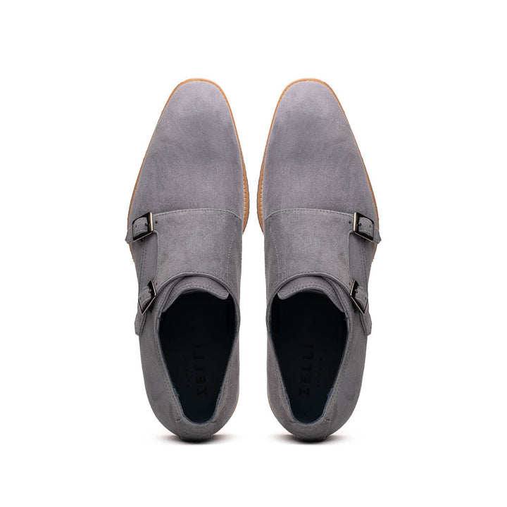 56-105-GRY LEGERRA Sueded Goatskin Monkstrap Grey