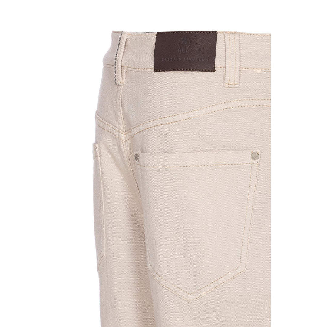 Brunello Cucinelli Women Loose Barrel Denim Pants With Monile