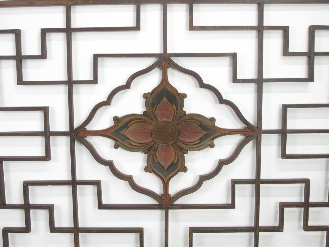 Lotus Antique Chinese Wood Screen Panel