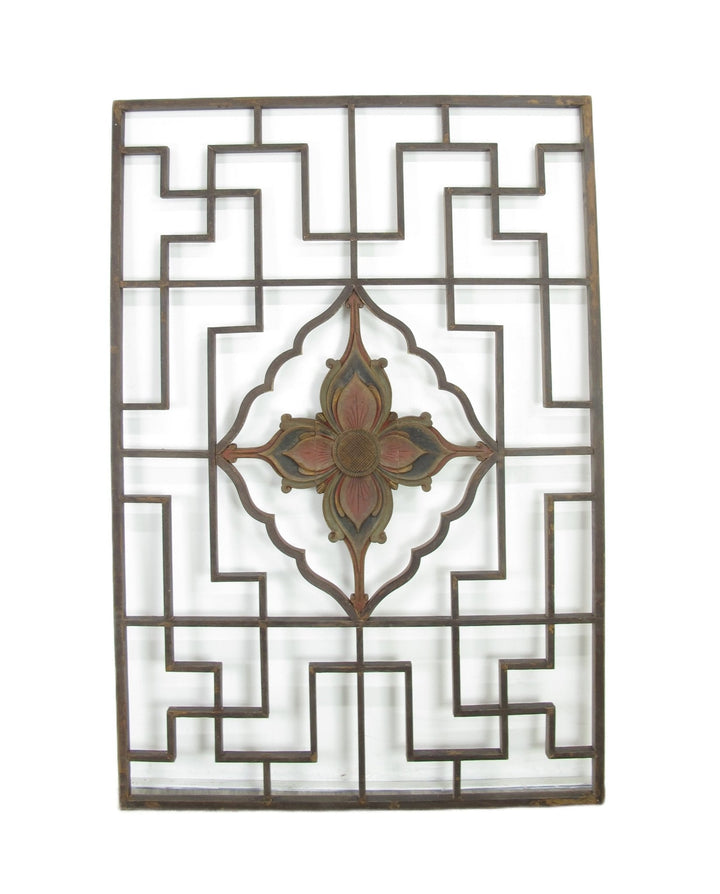 Lotus Antique Chinese Wood Screen Panel