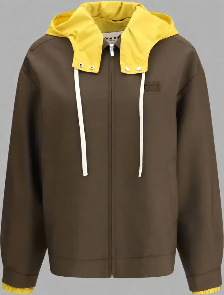 Miu Miu women's brown & yellow Hooded Bomber Jacket
