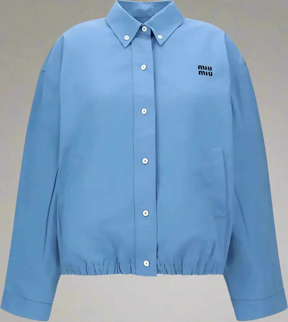 Blue shirt with a brand logo on a white background
