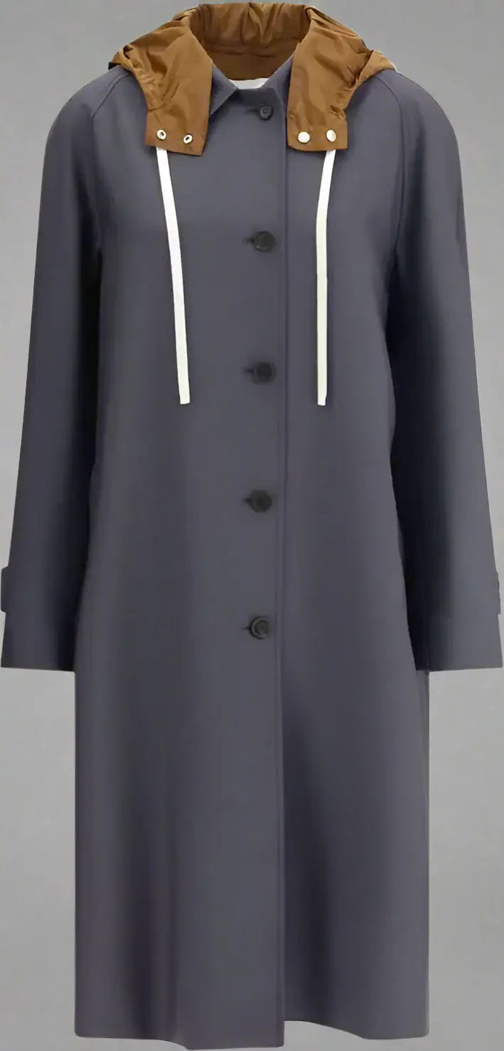 Gray coat with brown hood on a white background