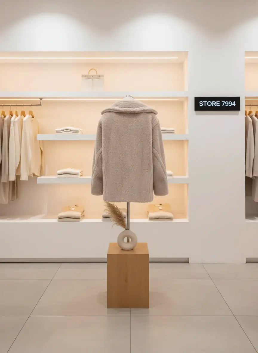 Beige sherpa jacket on a white background