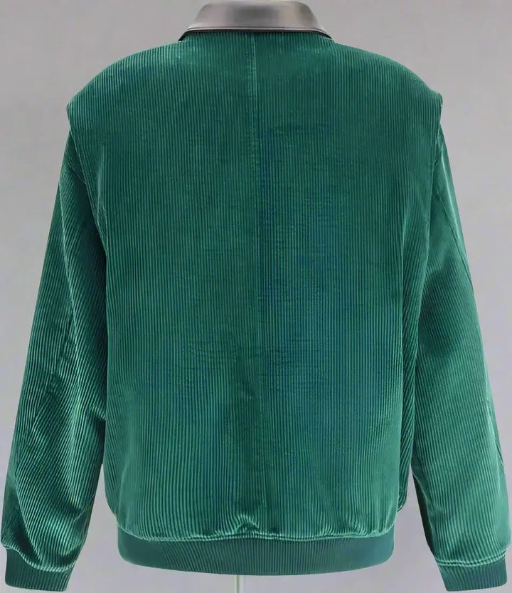 Green corduroy jacket on a white background