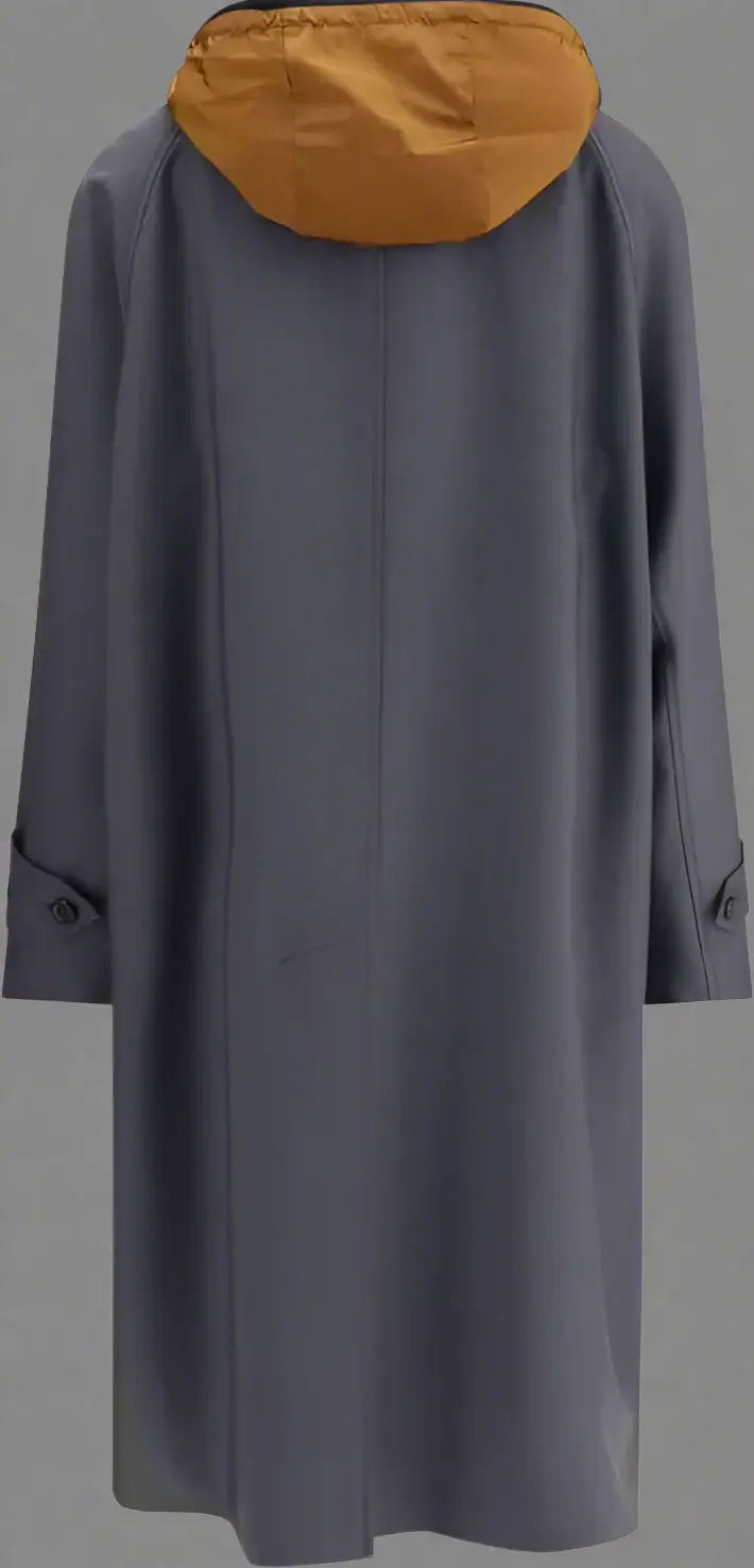 Gray coat with a brown hood on a white background