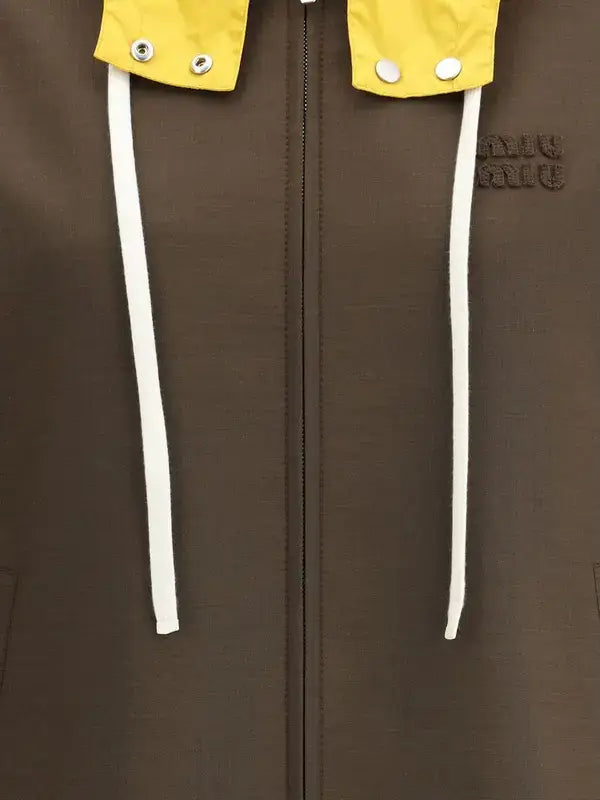 Miu Miu women's brown & yellow Hooded Bomber Jacket