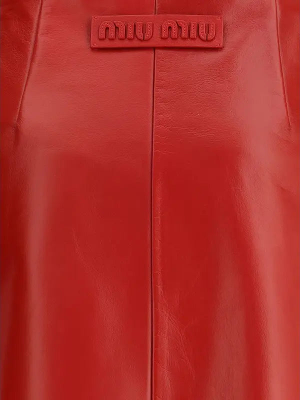 MIU MIU red leather skirt close up