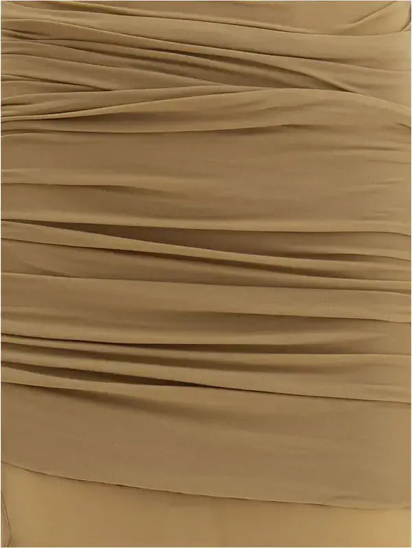 Close-up of beige fabric with pleated texture