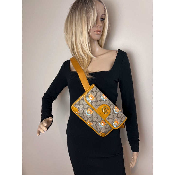 Gucci XKai GG Supreme Slim Vintage Sun Oil Bear Belt Sling Bag