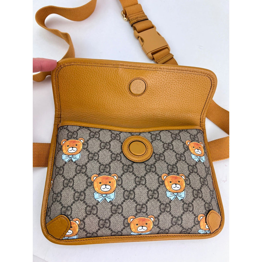 Gucci XKai GG Supreme Slim Vintage Sun Oil Bear Belt Sling Bag