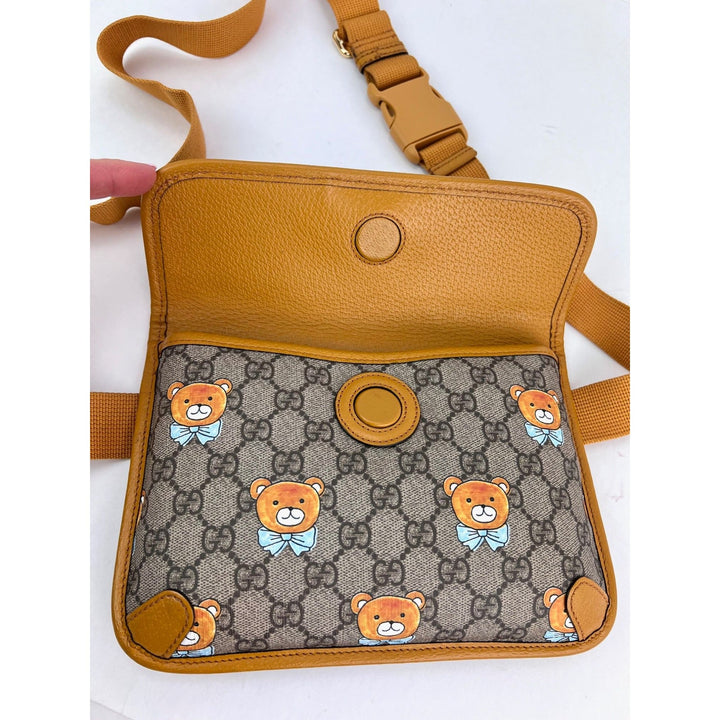 Gucci XKai GG Supreme Slim Vintage Sun Oil Bear Belt Sling Bag