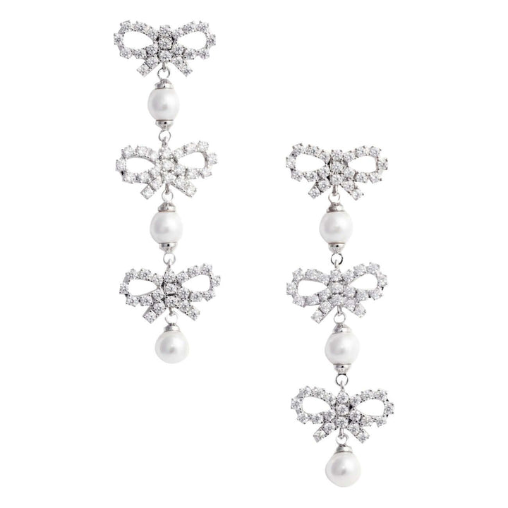 Self Portrait Women Micro Bow Pearl Tiered Earrings
