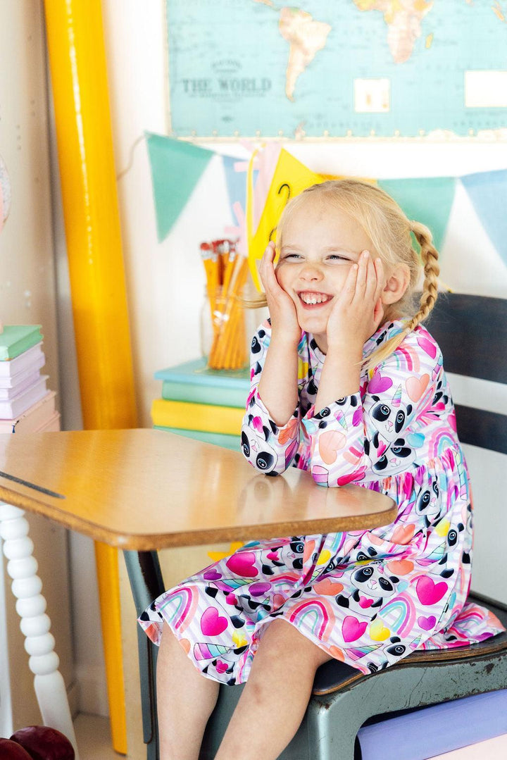 Peace, Love &amp; Pandacorns 3/4 Sleeve Pocket Twirl Dress