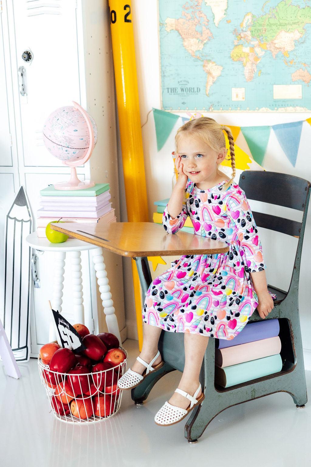 Peace, Love &amp; Pandacorns 3/4 Sleeve Pocket Twirl Dress