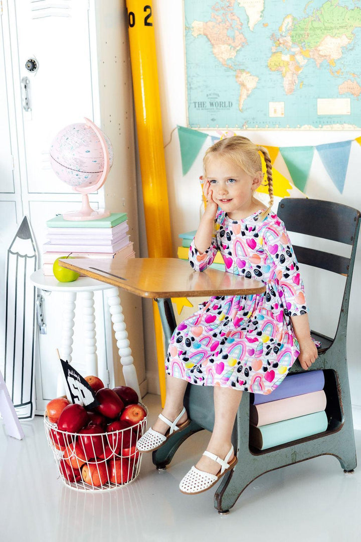 Peace, Love &amp; Pandacorns 3/4 Sleeve Pocket Twirl Dress