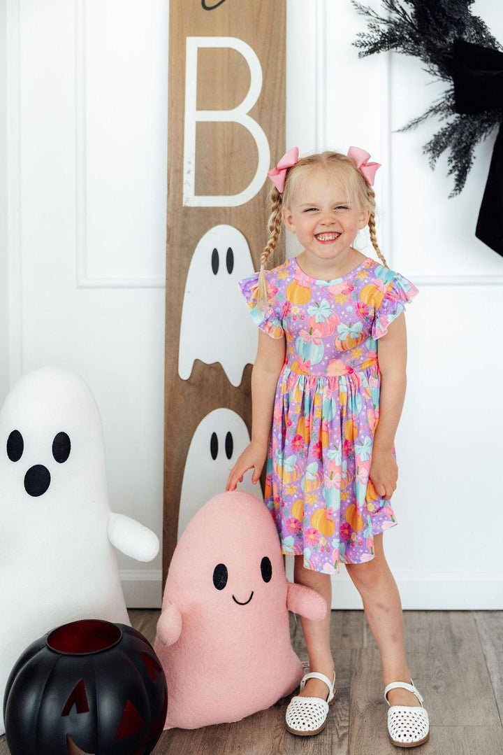 Autumn Sparkle Flutter Sleeve Twirl Dress