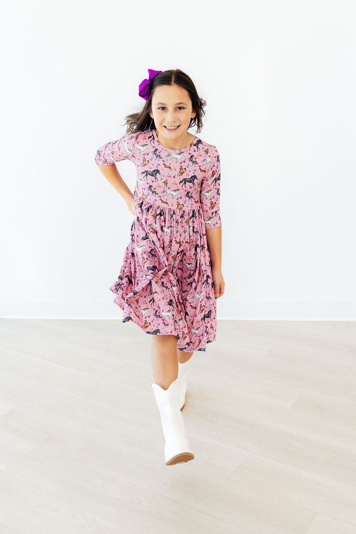 Petals &amp; Ponies 3/4 Sleeve Pocket Twirl Dress