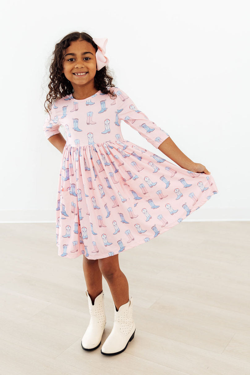 Ribbons &amp; Rodeos 3/4 Sleeve Pocket Twirl Dress