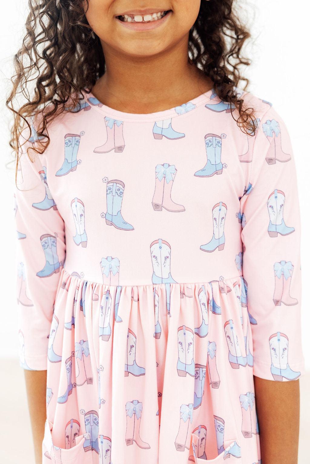Ribbons &amp; Rodeos 3/4 Sleeve Pocket Twirl Dress