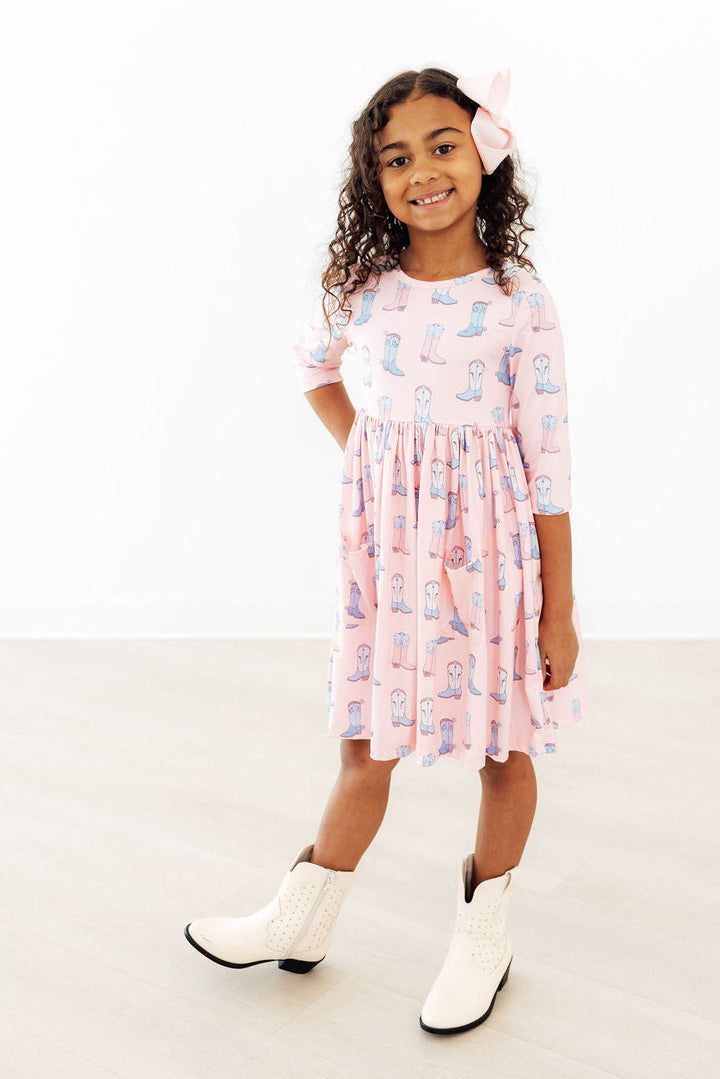 Ribbons &amp; Rodeos 3/4 Sleeve Pocket Twirl Dress