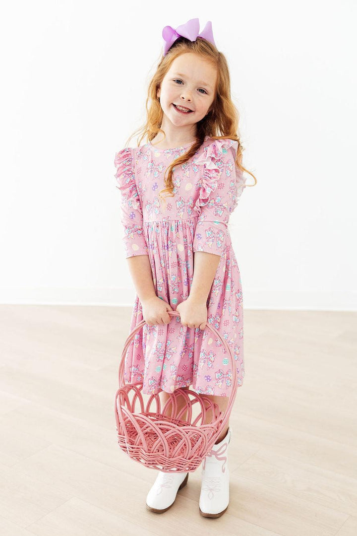 Little Bow Peeps 3/4 Sleeve Ruffle Twirl Dress