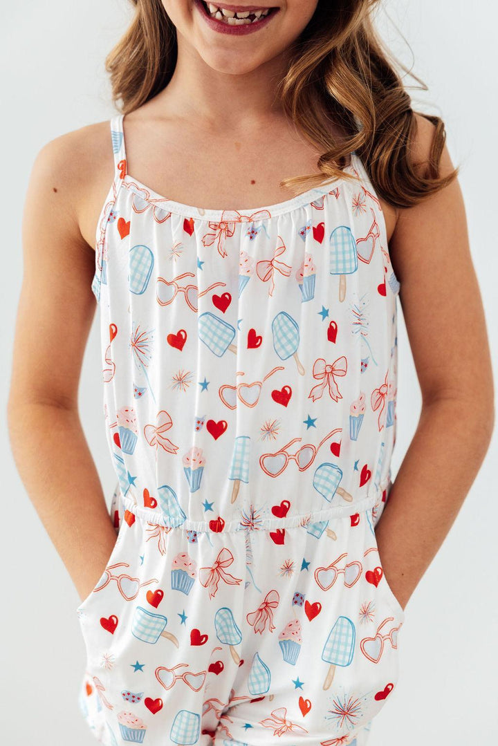 Red, White, &amp; Sweet Strappy Play Romper