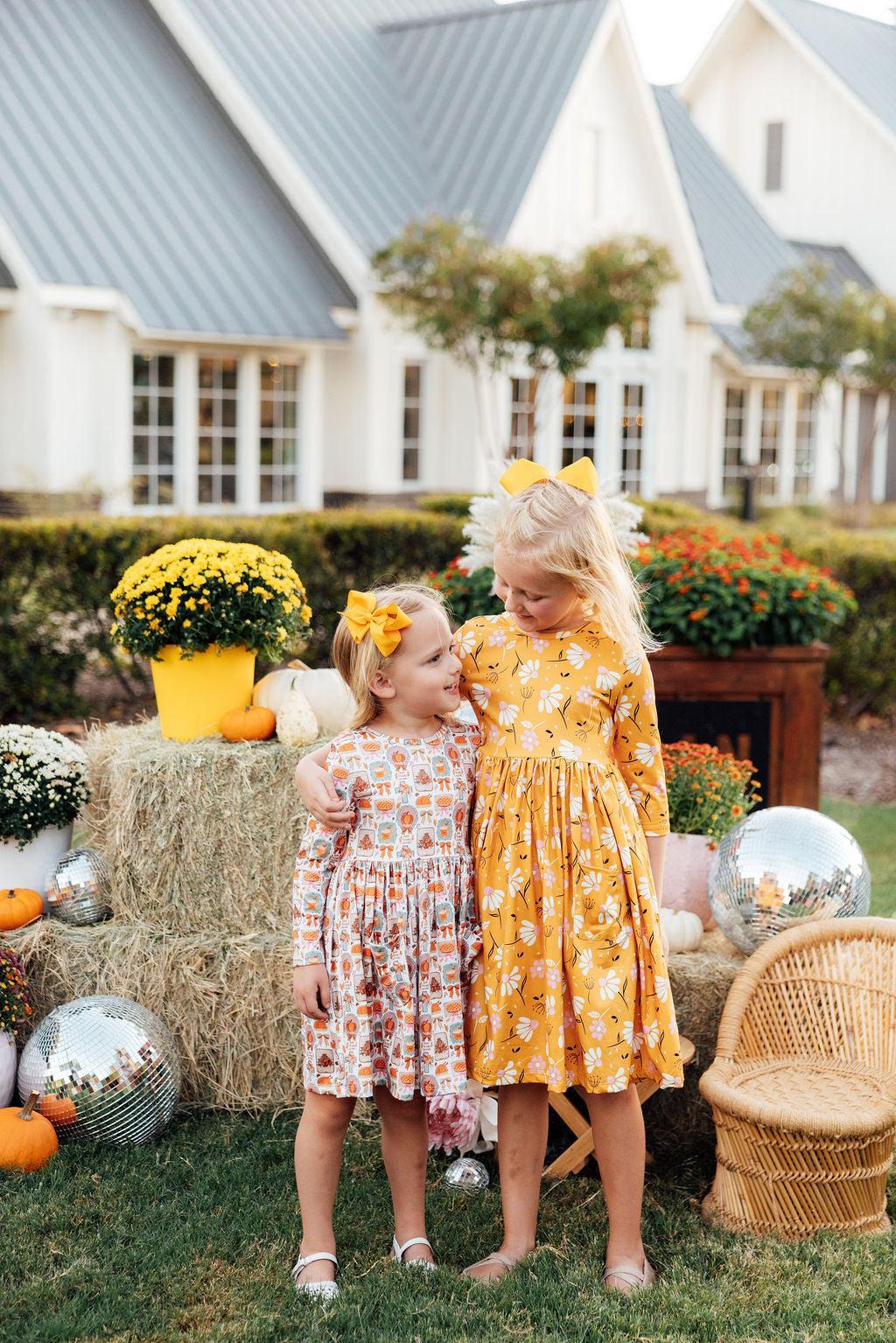 Dandelions in Fall 3/4 Sleeve Pocket Twirl Dress
