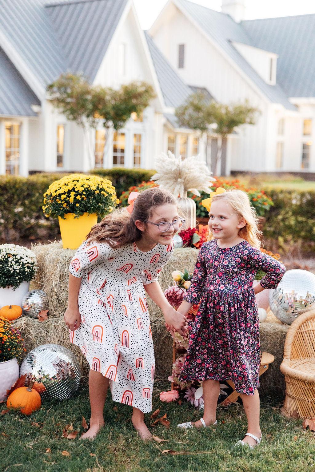 Flower Farm 3/4 Sleeve Pocket Twirl Dress