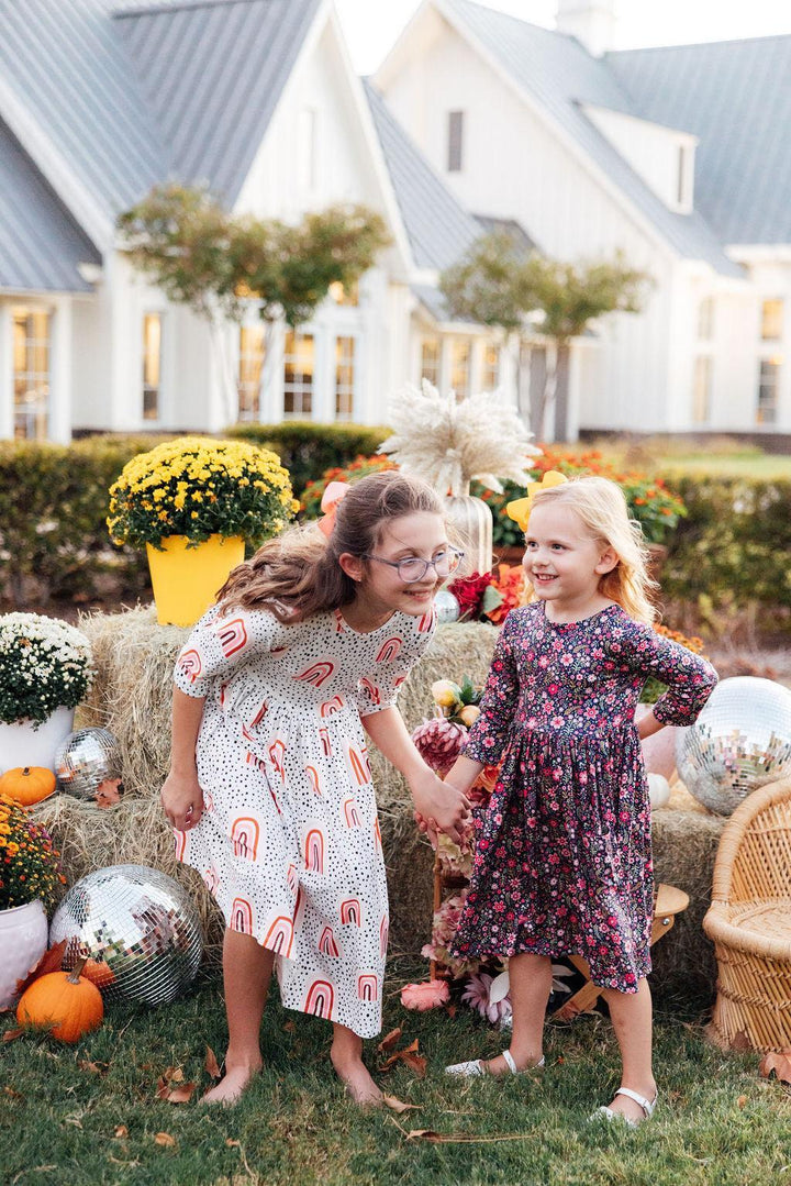 Flower Farm 3/4 Sleeve Pocket Twirl Dress
