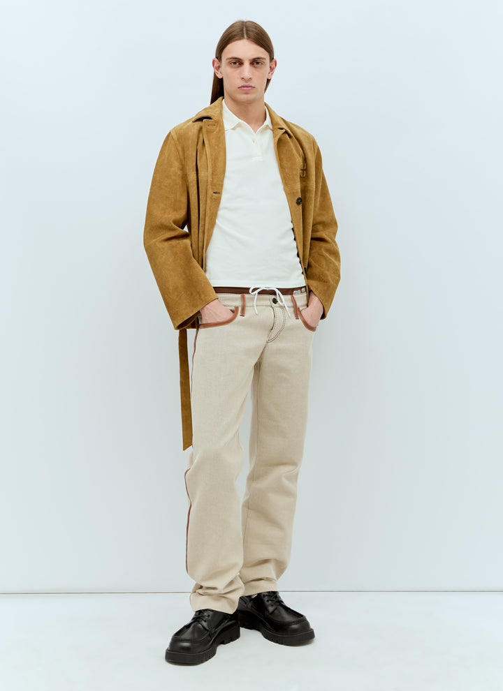 Miu Miu Men Leather Trim Canvas Pants