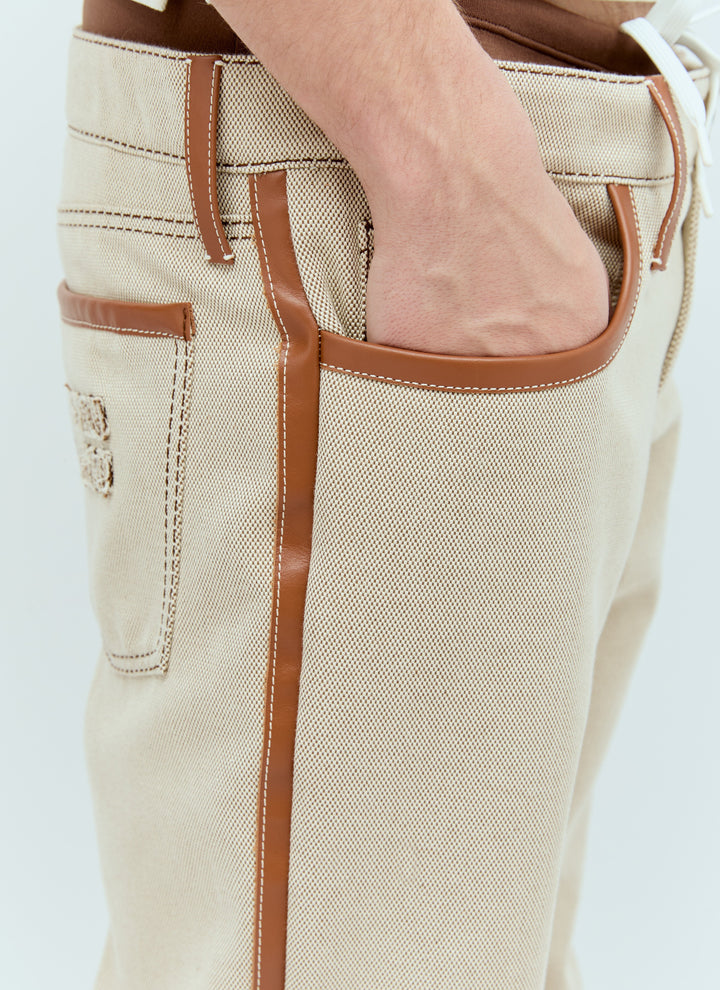 Miu Miu Men Leather Trim Canvas Pants
