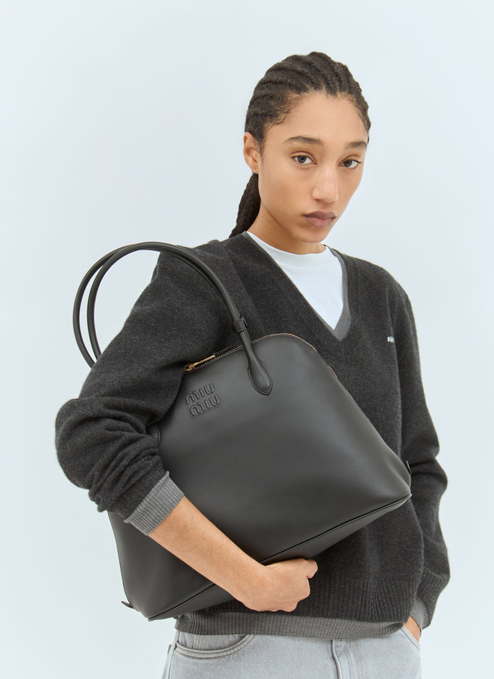 Miu Miu Women Logo Embossed Leather Handbag