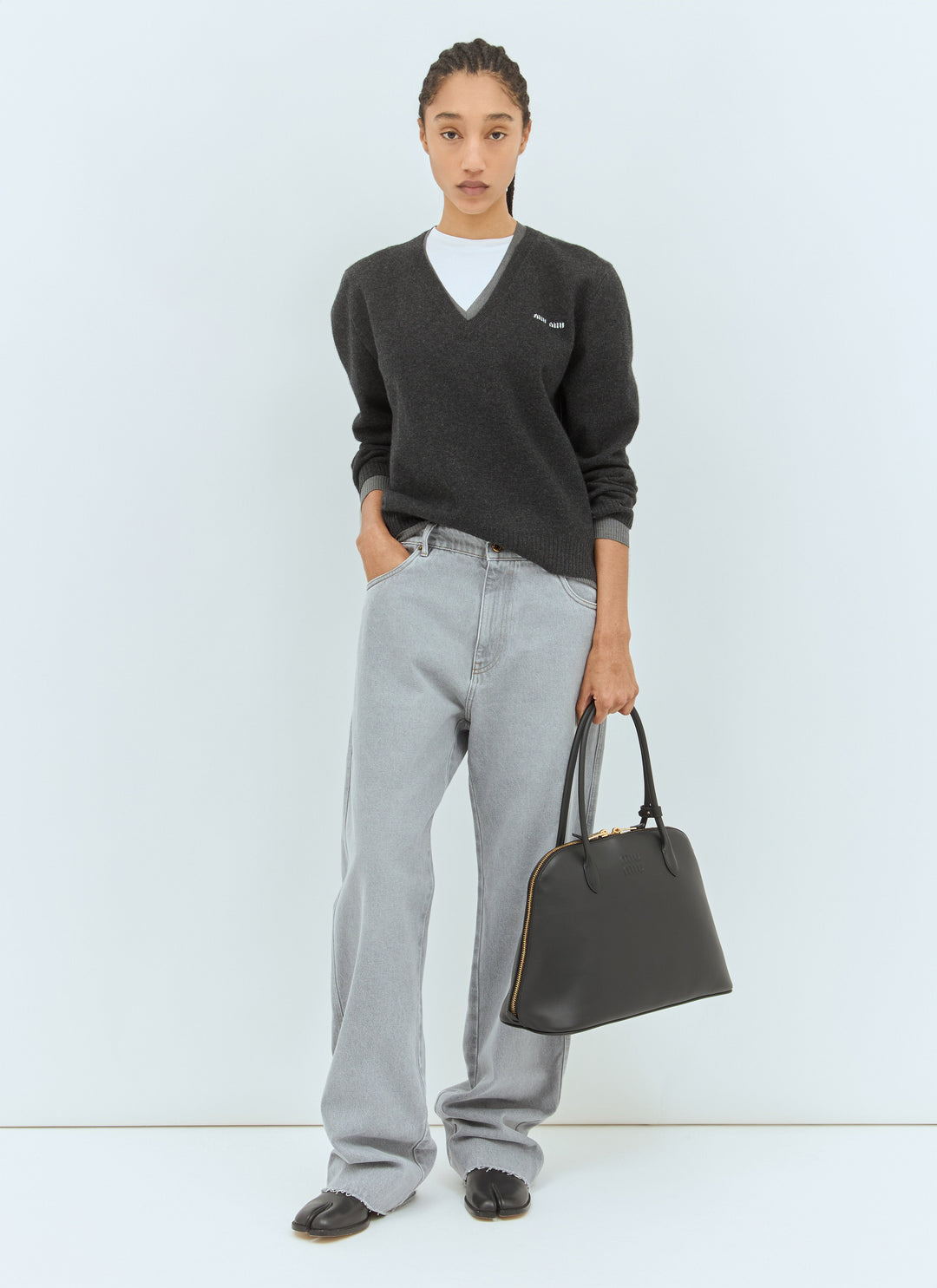 Miu Miu Women Logo Embossed Leather Handbag