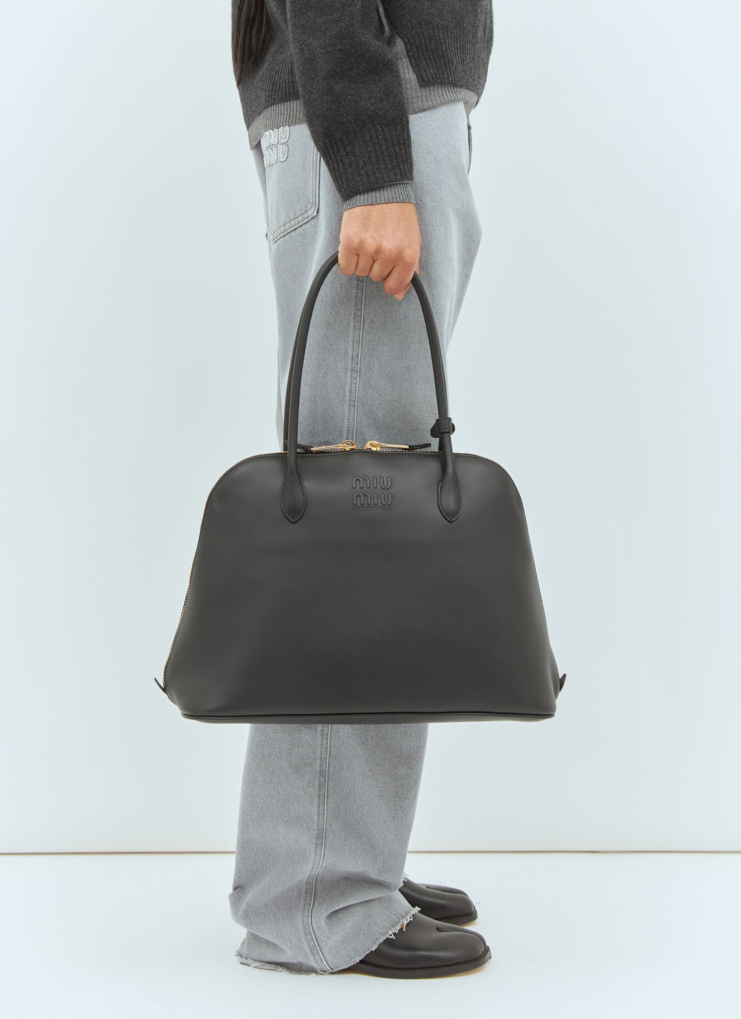Miu Miu Women Logo Embossed Leather Handbag
