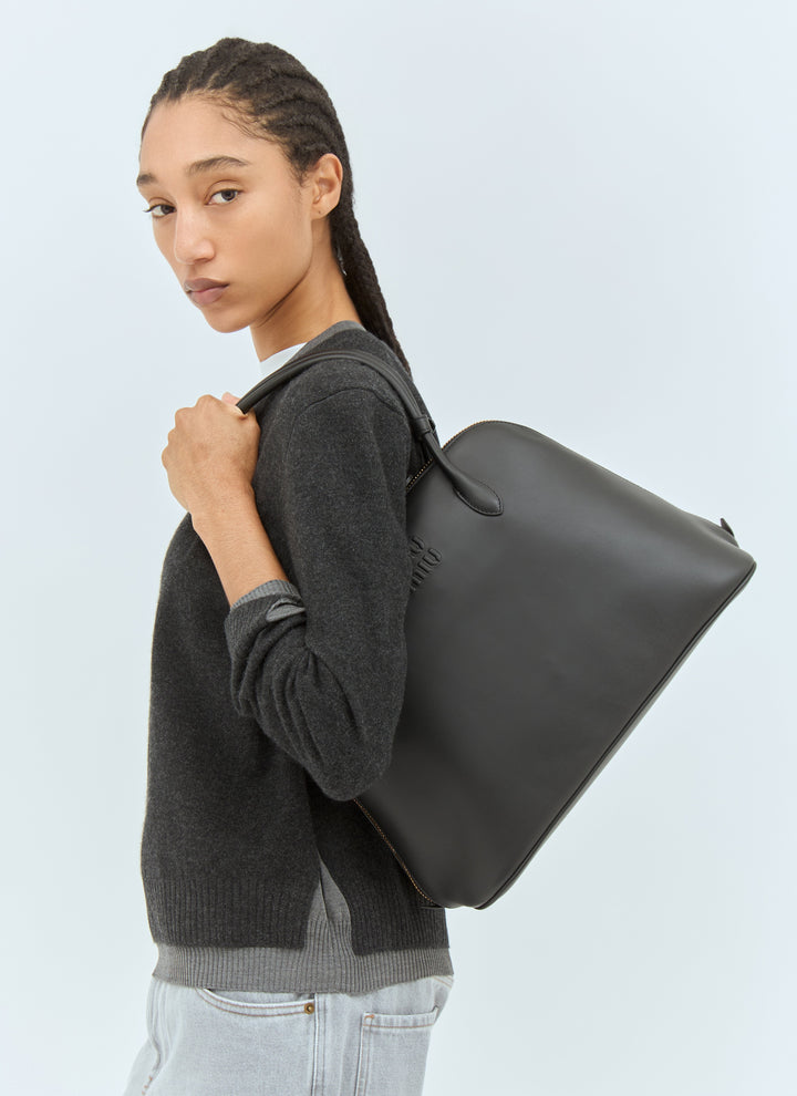 Miu Miu Women Logo Embossed Leather Handbag