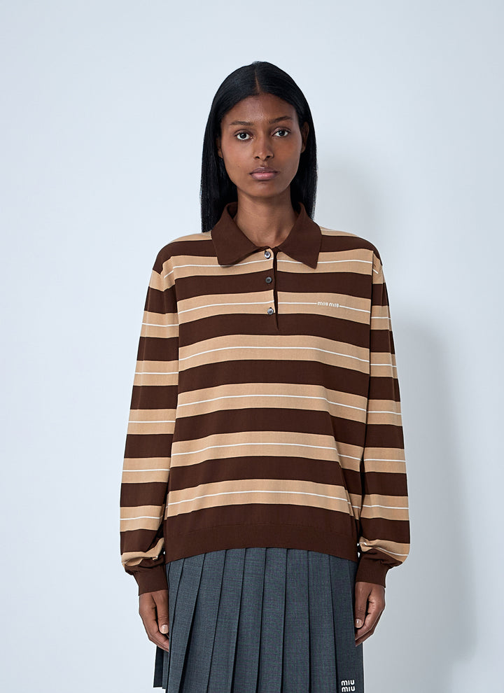 Miu Miu Women Cotton Striped Polo Shirt