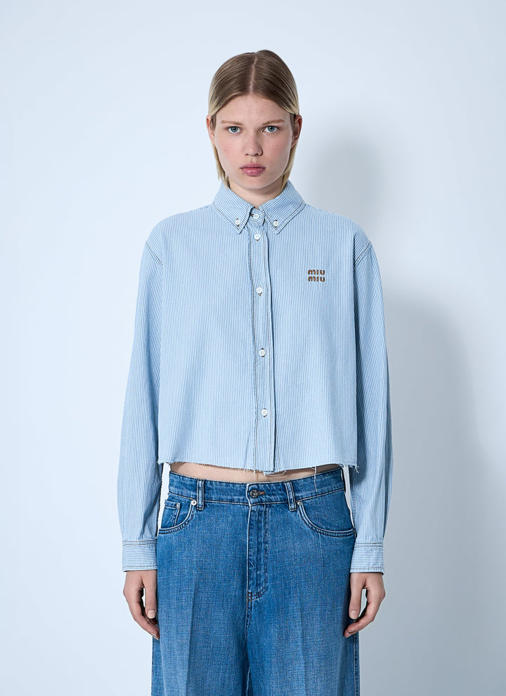 Miu Miu Women Striped Logo Motif Shirt
