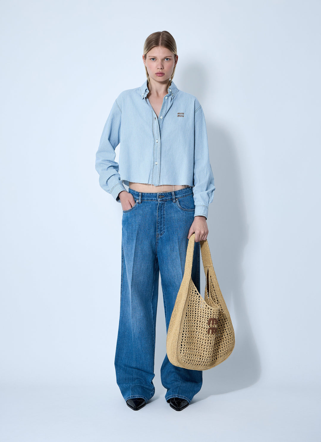Miu Miu Women Striped Logo Motif Shirt